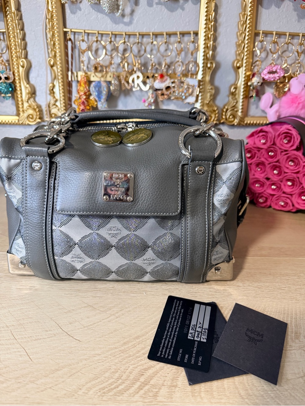 MCM Grey and Silver Harley Quinn Boston Bag